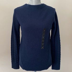 Banana Republic Ribbed Cable Knit Wool Blend Crew Neck Sweater Navy Size XS